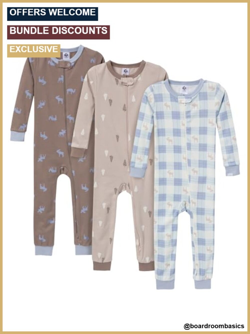 3-Pack Baby Boys Snug Fit Footless Cotton Pajamas One Piece Zip Sleeper